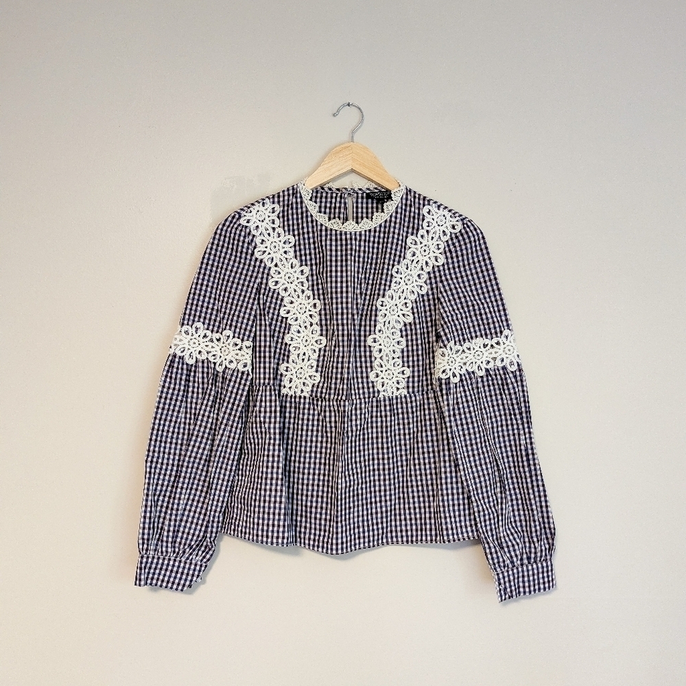 Topshop Embroidered Eyelet Gingham Top